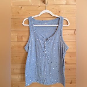 Light Blue Floral Henley Tank Top - Women